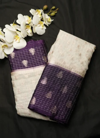 White Fusion saree with purple border