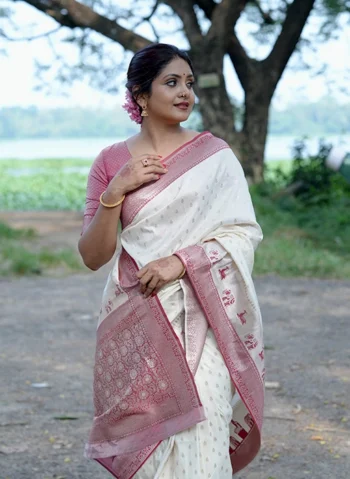 Semi Silk Christmas Festive Saree with Silver Jari