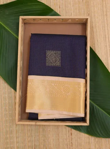 Mangalya Vairu Usi Collections Deep Navy Blue with Off White (with gold zari)