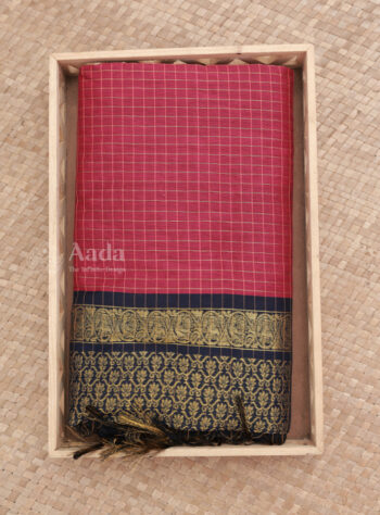Magenta and Dark Blue Kalyani Cotton Checked Saree.