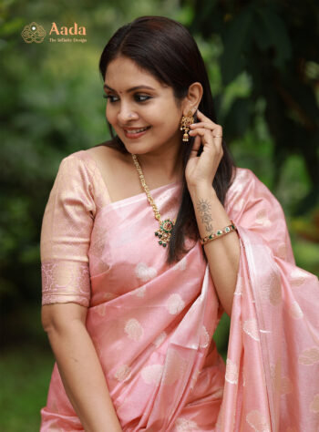 Blush Pink Silk Tusser Saree with Elegant Zari Motifs