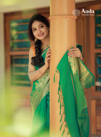 EMERALD GREEN DUPION SILK SAREE